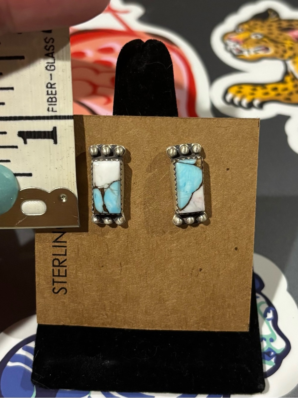 NWT Sterling Silver Turquoise Cotton Candy Rectangular Stud Earrings - Picture 4 of 4
